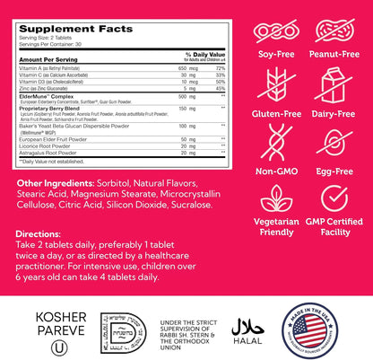 ImmuniKid Supplement Facts Label – Vitamin C, D3 and Zinc Dosage for Kids
