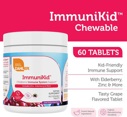 ImmuniKid Chewable Tablets Bottle for Daily Kids Immune Booster and Growth