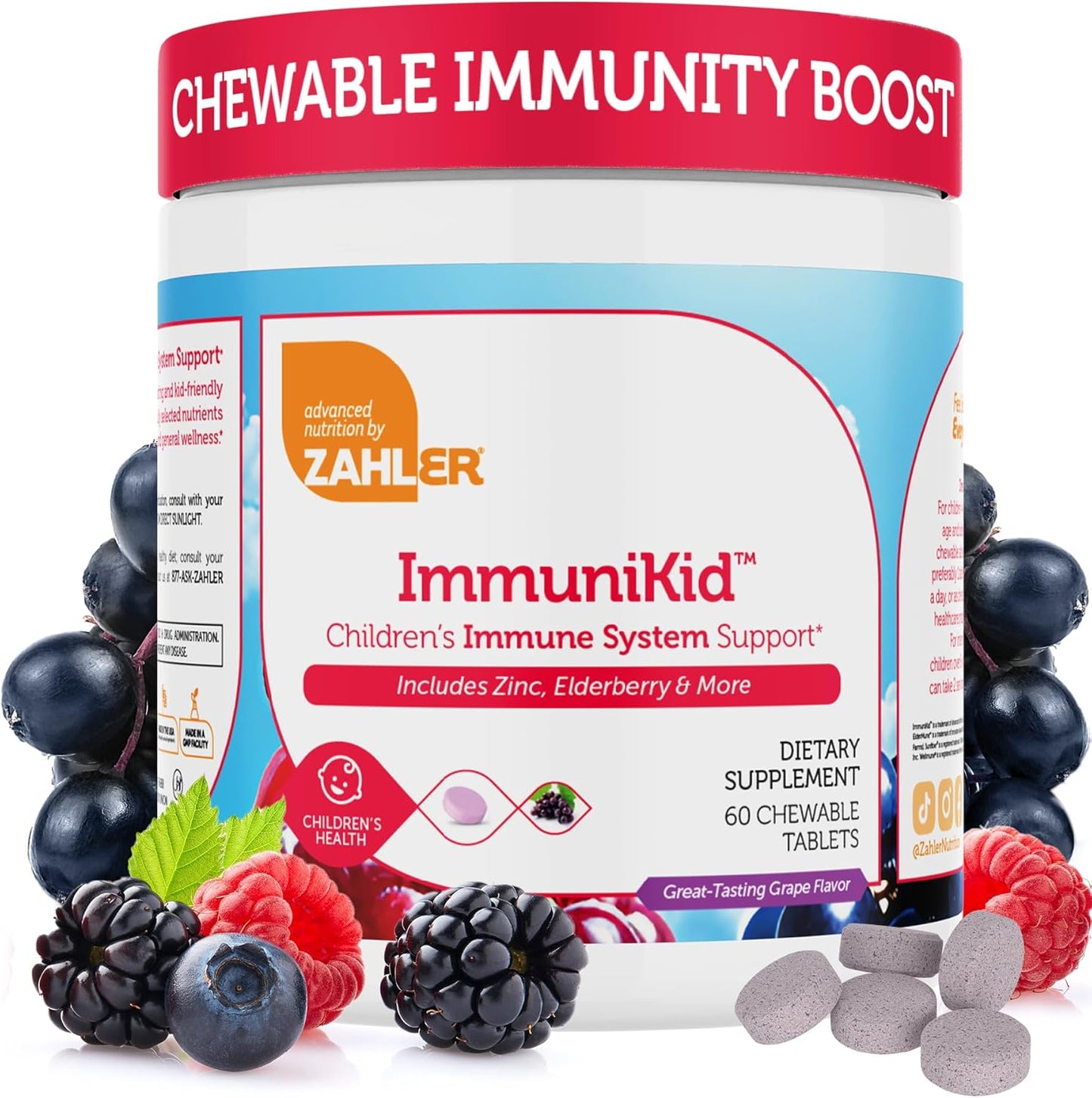 ImmuniKid 60 Tablets Bottle Side Label – Kosher and Halal Children's Formula
