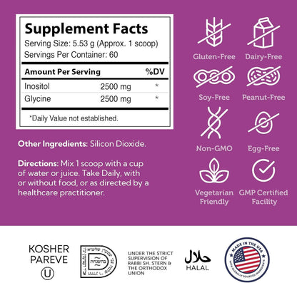 Inositol Powder Supplement Facts Myo Inositol and Glycine Dosage Panel