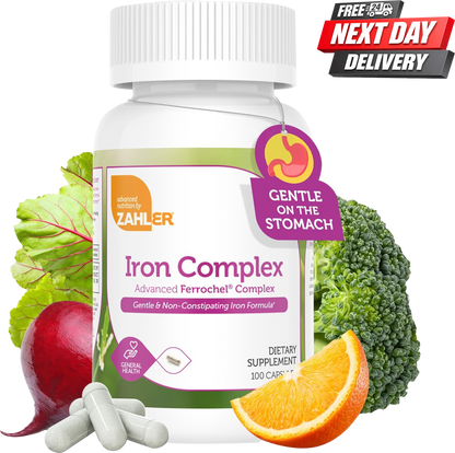 Zahler Iron Complex Gentle Non-Constipating Iron Tablets Bottle, 100 Capsules with Ferrochel