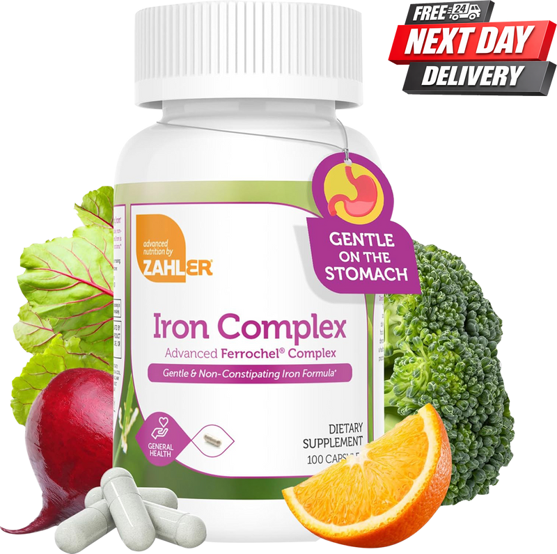 Iron Complex Non-Constipating Gentle Iron Tablets with Ferrochel and Vitamin B12 | 100 Capsules