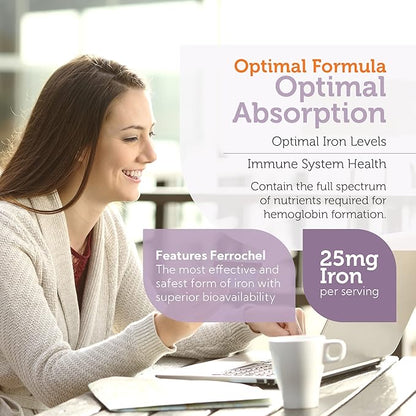 Iron Ferrochel, Vitamin B12 and Folate Ingredients Label for Gentle Iron Supplement