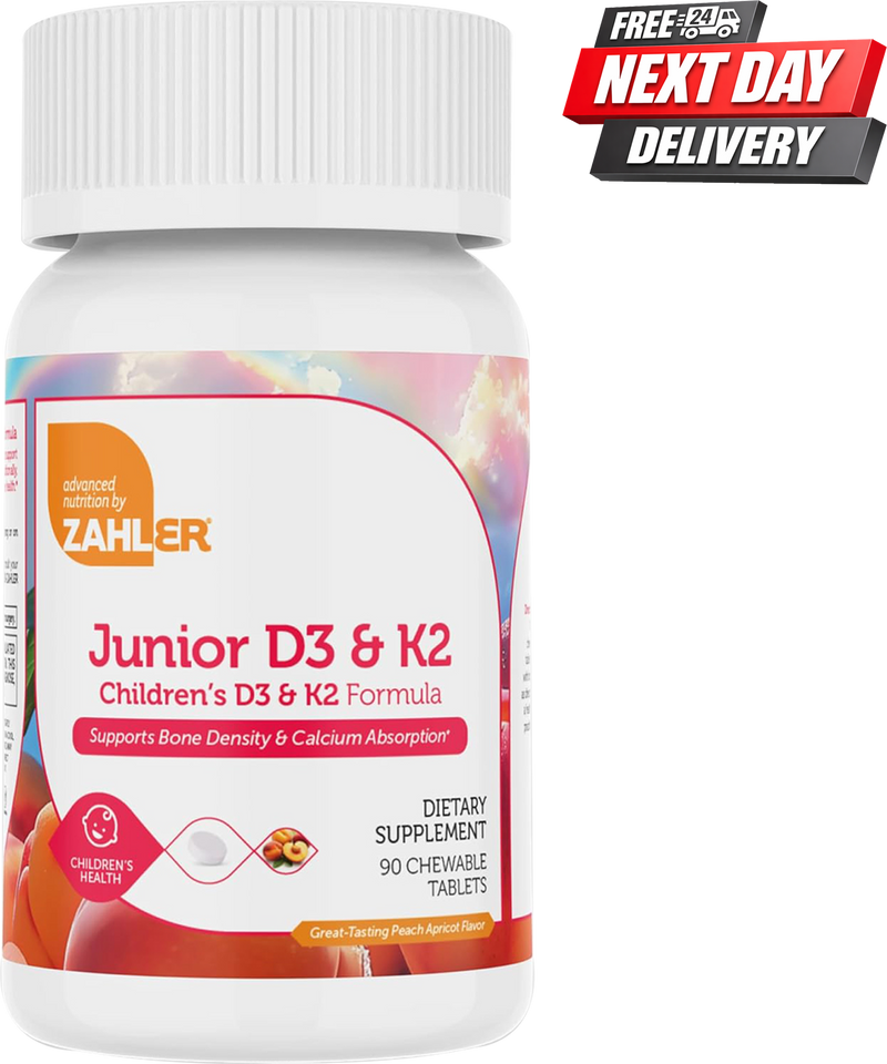 Junior D3 K2 Chewable Tablets for Kids | Vitamin D3 2000 IU and K2 Bone Support | 90 Tablets