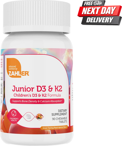 Zahler Junior D3 K2 Chewable Tablets for Kids Bone Density and Immune Support