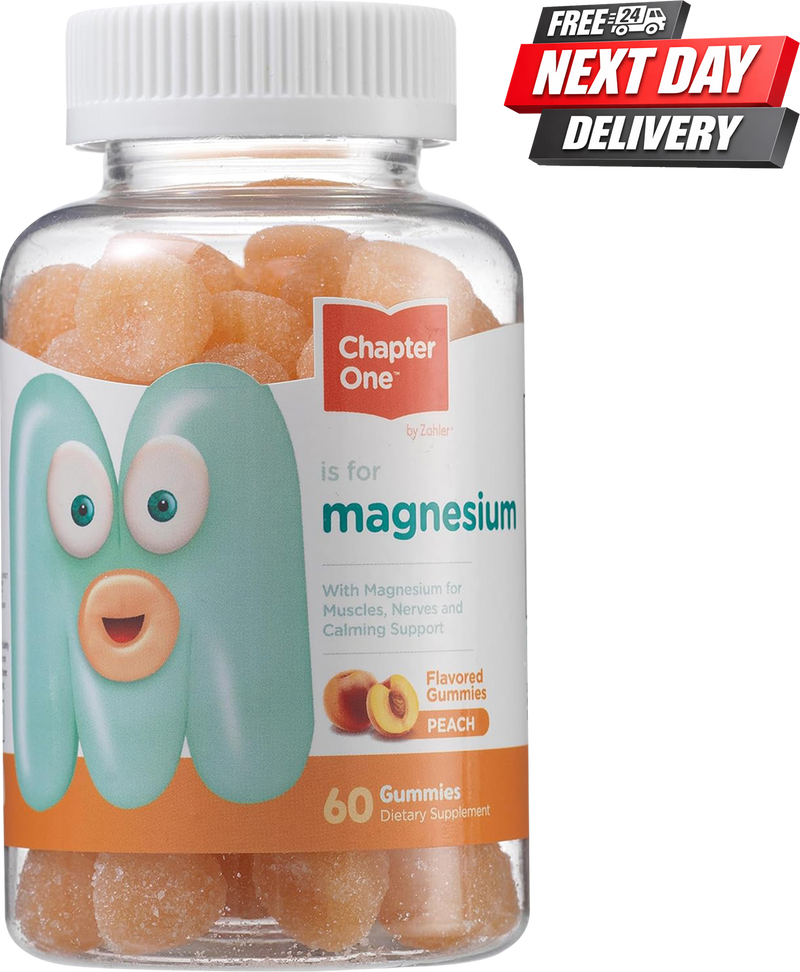 Chapter One Magnesium Gummies for Kids | Calm and Muscle Support | Peach | 60 Gummies
