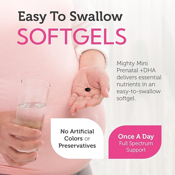 Zahler Mighty Mini Prenatal Vitamins bottle angled view for pregnancy supplement
