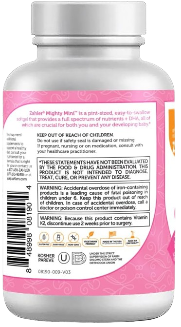 Mighty Mini Prenatal softgel size comparison for easy to swallow prenatal vitamin