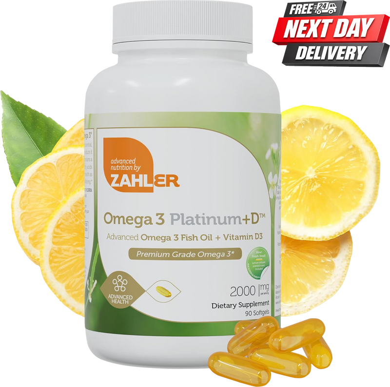 Omega 3 Fish Oil Capsules with Vitamin D3 | EPA DHA Omega 3 Supplements UK | 90 Softgels