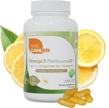 Zahler Omega 3 fish oil capsules bottle badges: Kosher, Halal, Non-GMO and Gluten-Free