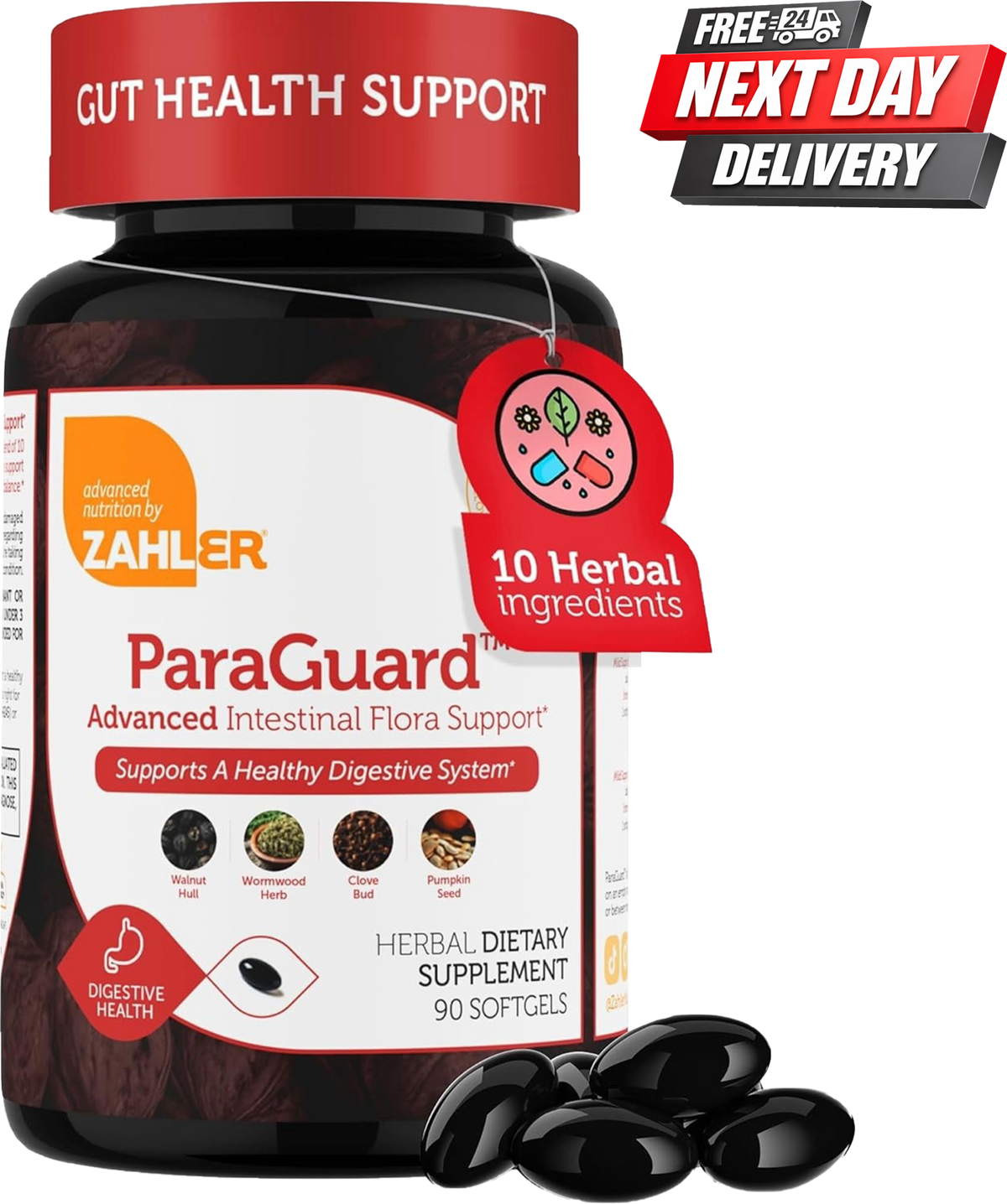 Zahler ParaGuard gut cleanse supplement softgels bottle with wormwood and pumpkin seed, 90 count