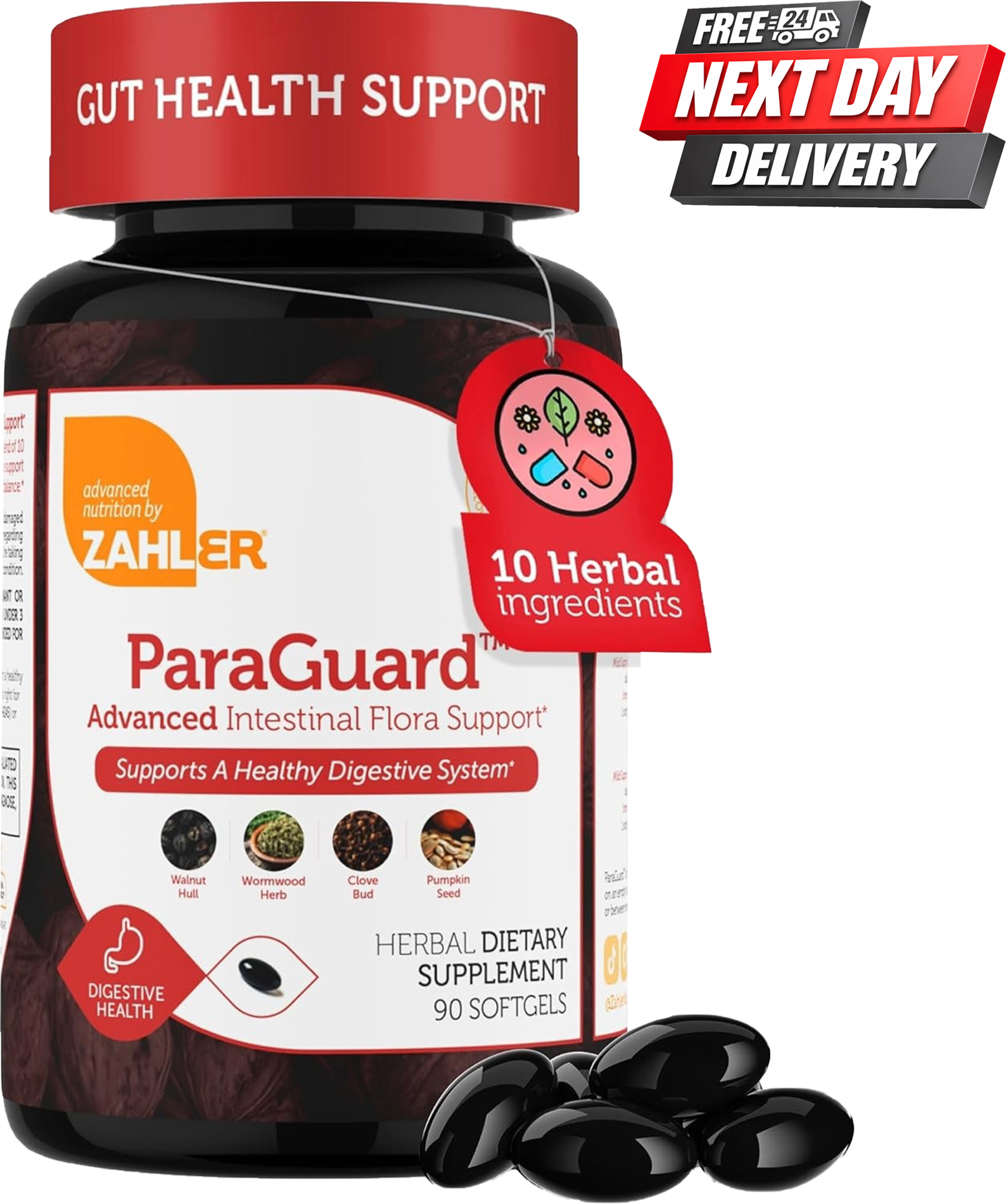 Zahler ParaGuard gut cleanse supplement softgels bottle with wormwood and pumpkin seed, 90 count