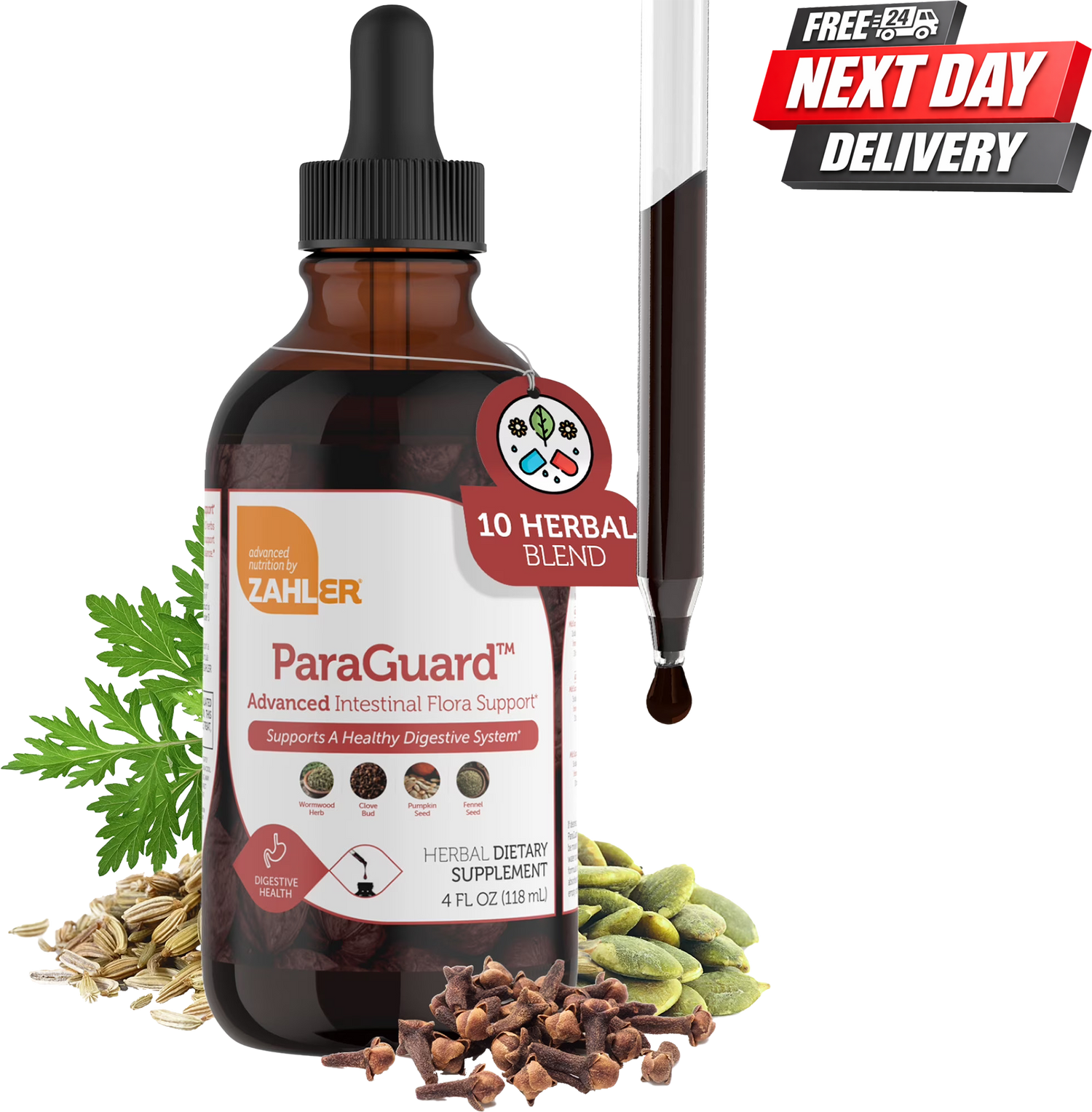 Zahler ParaGuard gut health supplement drops bottle with wormwood and pumpkin seed, 4 fl oz