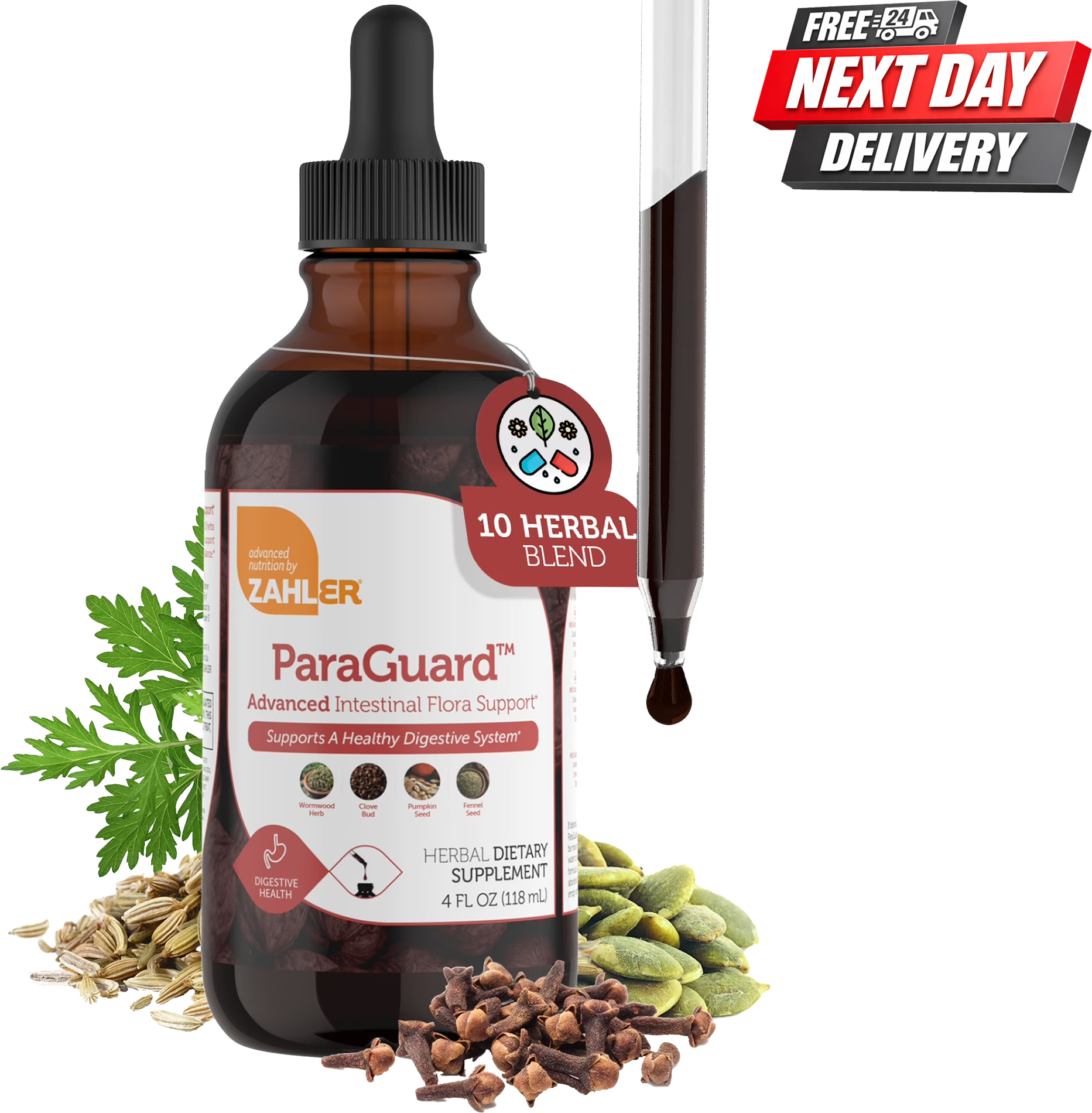 Zahler ParaGuard gut health supplement drops bottle with wormwood and pumpkin seed, 4 fl oz