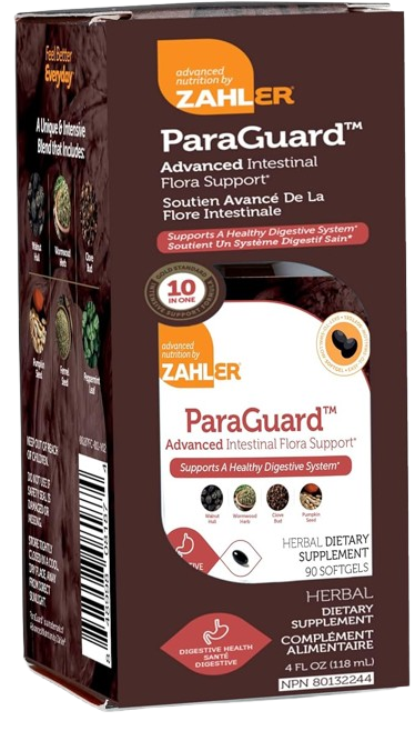 ParaGuard liquid drops label showing gut cleanse formula with garlic bulb and wormwood