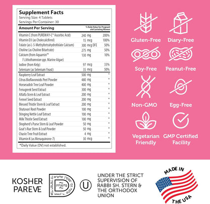 PostnatalFlow Supplement Facts Label – Postnatal Vitamins and Herbal Blend Dosage