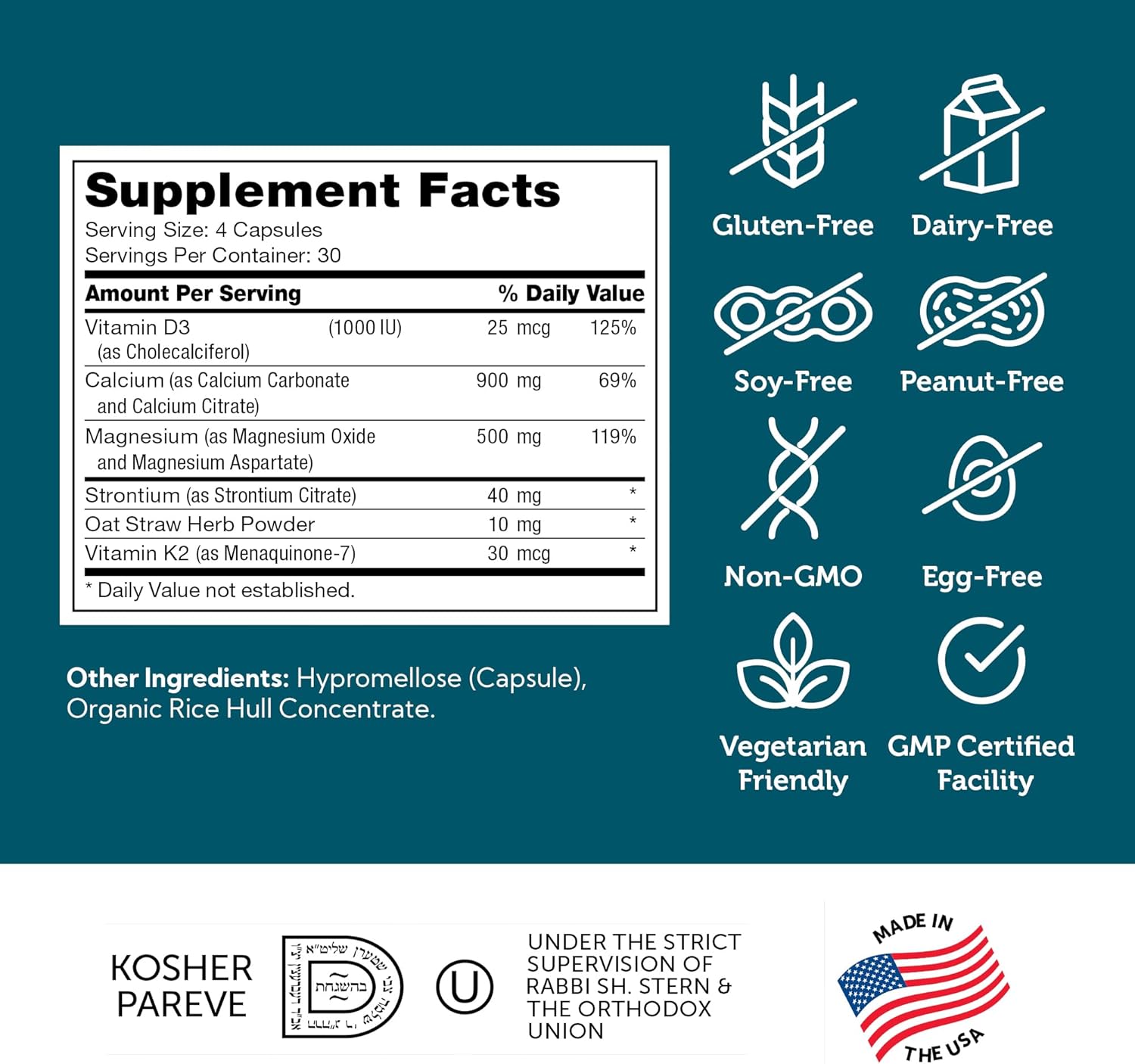 PowerCal Supplement Facts Label – Calcium, Magnesium, and Vitamin D3 K2 Dosage