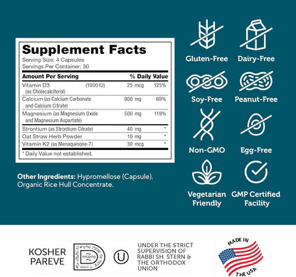 PowerCal Supplement Facts Label – Calcium, Magnesium, and Vitamin D3 K2 Dosage