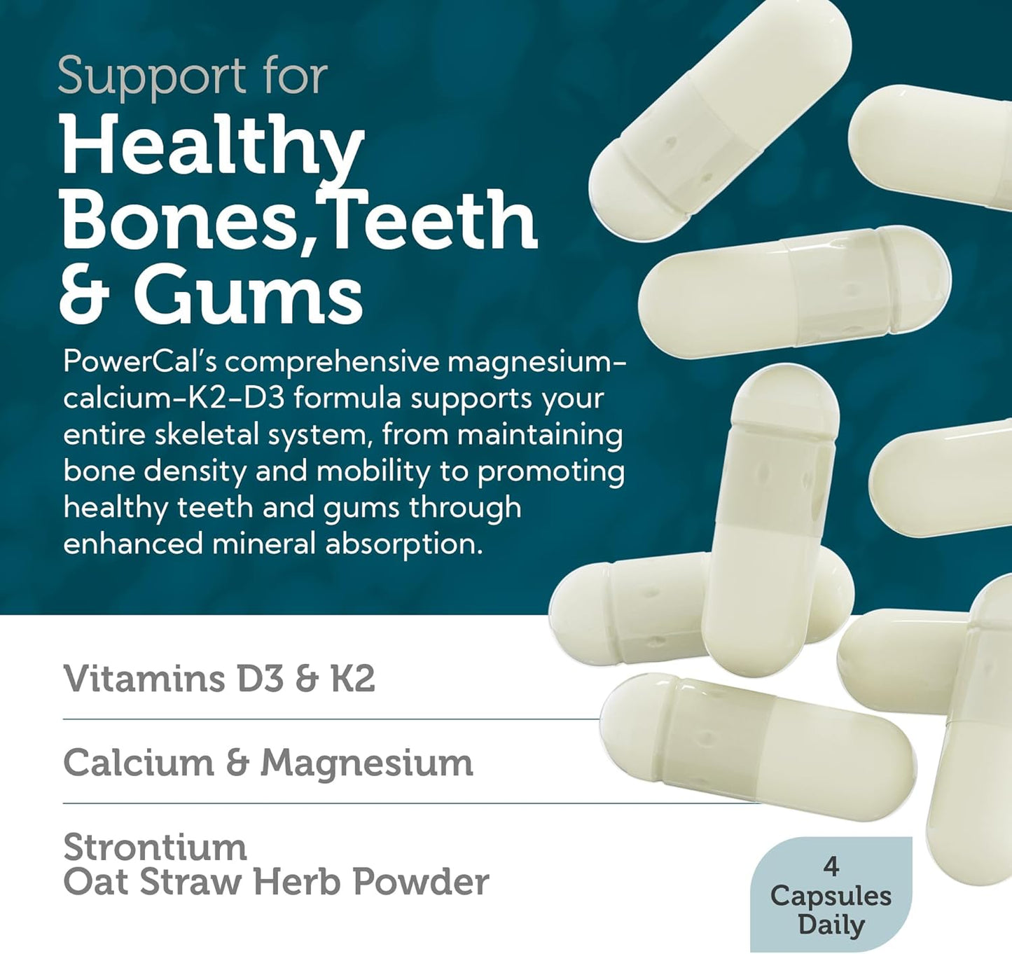 PowerCal Calcium Magnesium Capsules Bottle for Bone Strength and Density Support