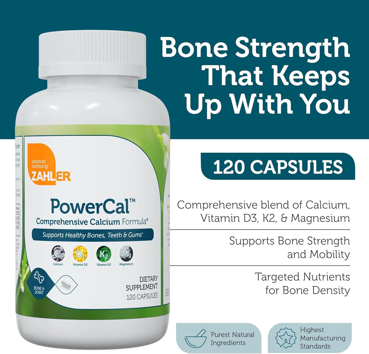 Zahler PowerCal Formula with Strontium and Vitamin K2 for Teeth and Bone Support