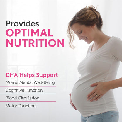 Prenatal DHA300 bottle back with Kosher, Halal and gluten free certification badges