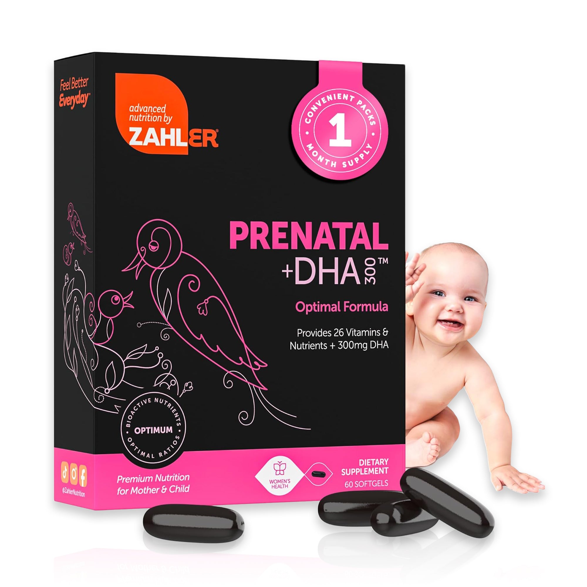 Prenatal Vitamin with DHA 300 & Folate, Multivitamin for Mother/Child, 60c