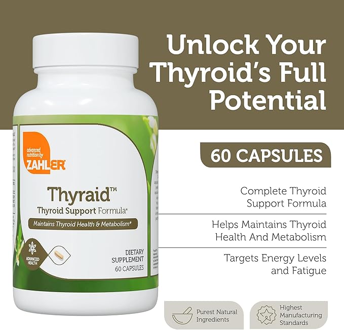 Thyraid thyroid health supplement label showing ashwagandha and forskohlii formula