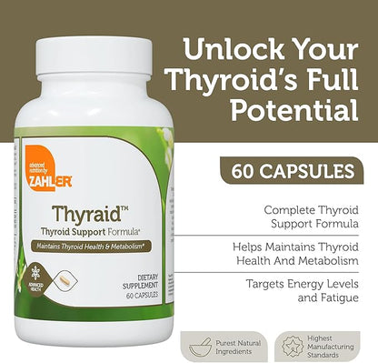 Thyraid thyroid health supplement label showing ashwagandha and forskohlii formula