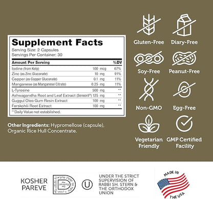 Ashwagandha and Guggul ingredients in Thyraid thyroid support supplement for hormone balance