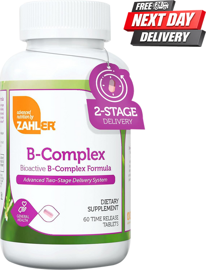 Zahler bioactive vitamin B complex tablets bottle with B1, B2, B6, B12 and folate, 60 count