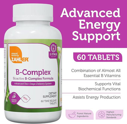 Vitamin B complex tablets label showing bioactive B1, B2, B3, B6, B12 formula
