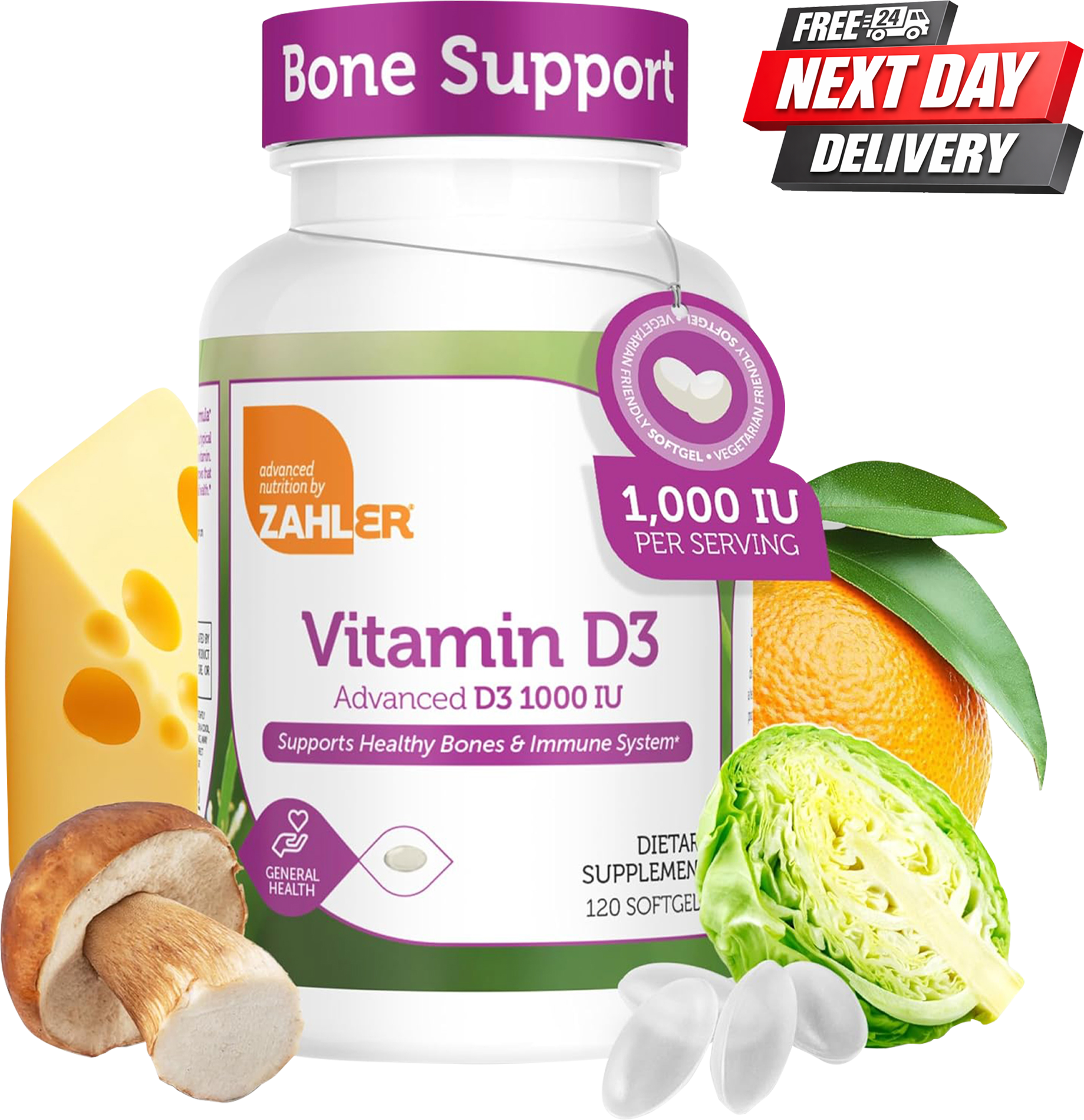 Vitamin D3, 1000 IU, D3 & K2 Bone Density & Calcium Absorption, 60 Capsules
