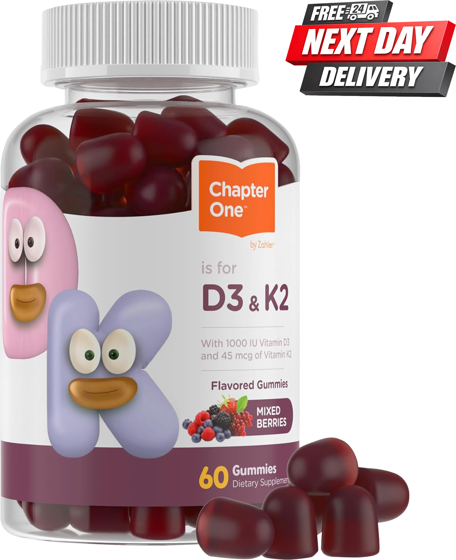 Zahler Junior D3 K2 Vitamin Gummies | Kids’ Bone & Immune Support | Berry | 60 Count