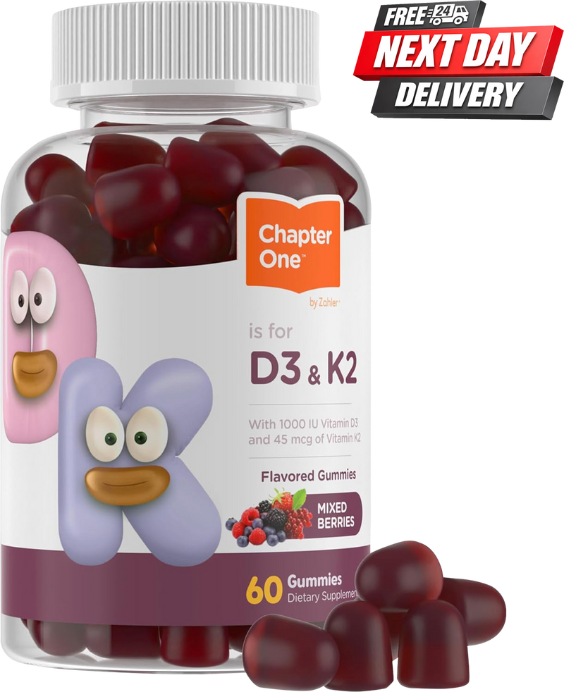 Chapter One Vitamin D3 K2 Gummies for Kids | Bone and Immune Support with D3 and K2 | 60 Gummies