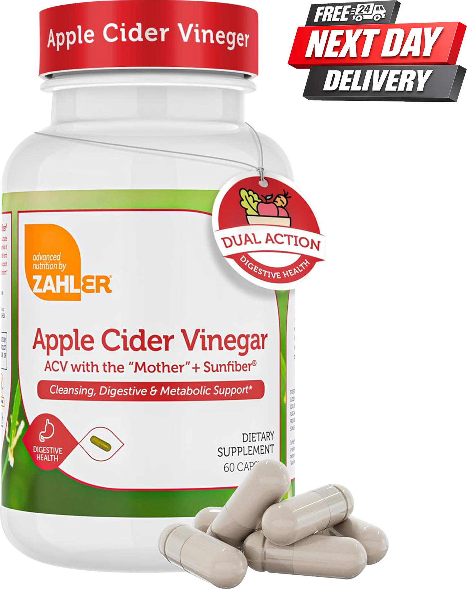 Zahler Apple Cider Vinegar Capsules Bottle with Sunfiber, 60 Count