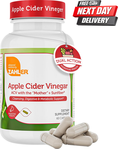 Zahler Apple Cider Vinegar Capsules Bottle with Sunfiber, 60 Count