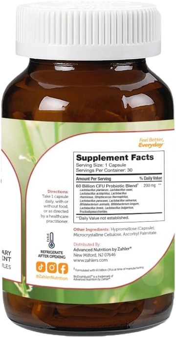 Supplement Facts Panel for BioDophilus60 Showing 11-Strain Probiotic Blend Dosage
