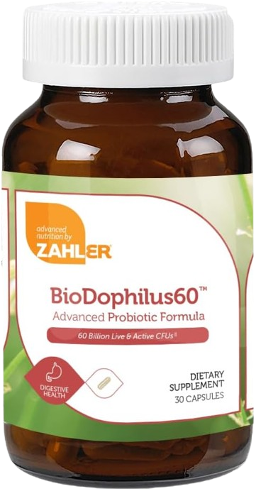 30 Capsule Bottle of Zahler BioDophilus60 Probiotics for Gut Health