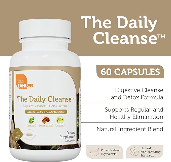 Daily Cleanse Capsule Bottle Angled View Showing Natural Gut Cleanse Supplement Label