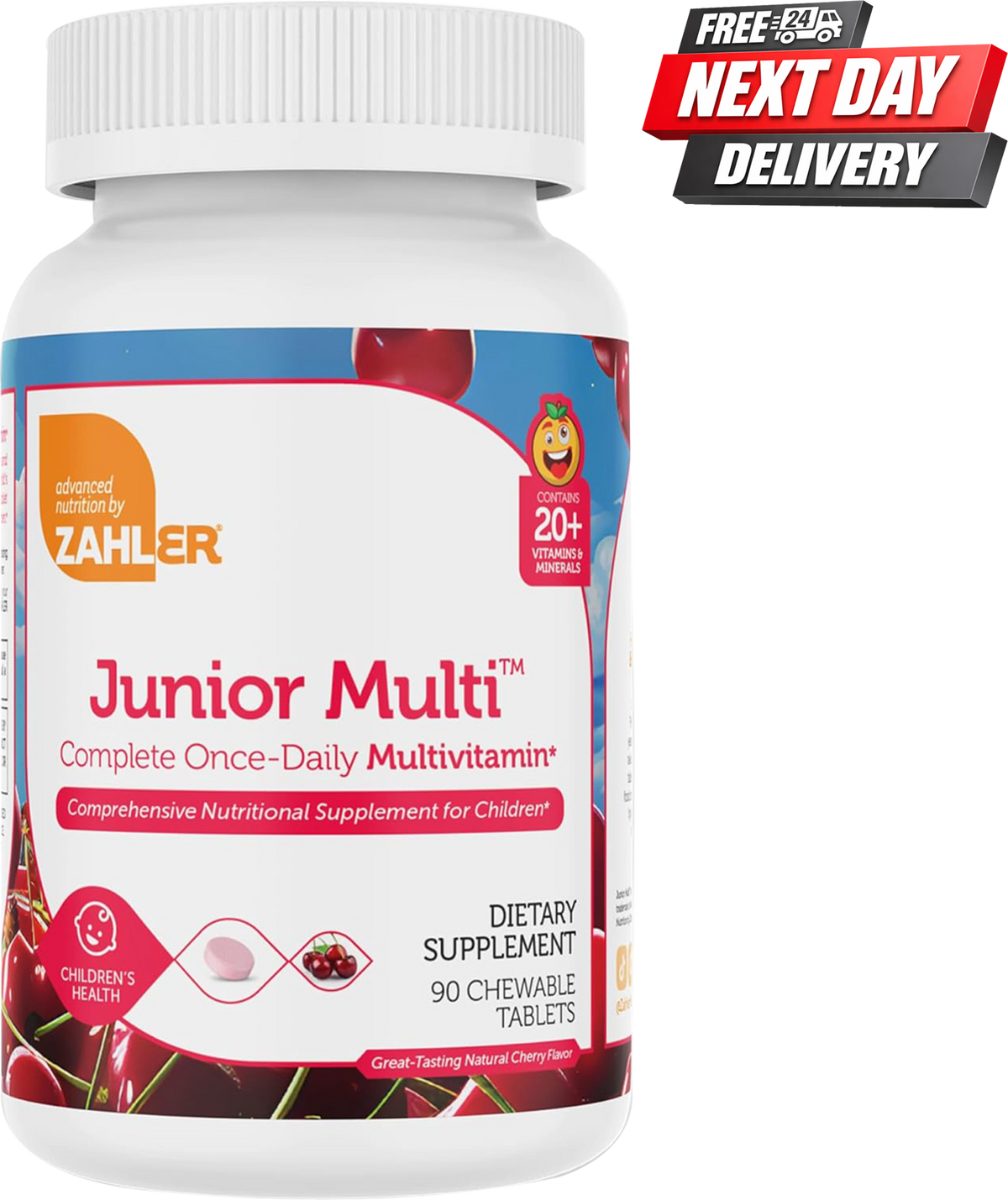 Zahler Junior Multi Kids Multivitamin Chewable Tablets Bottle, Cherry Flavour, 90 Tablets