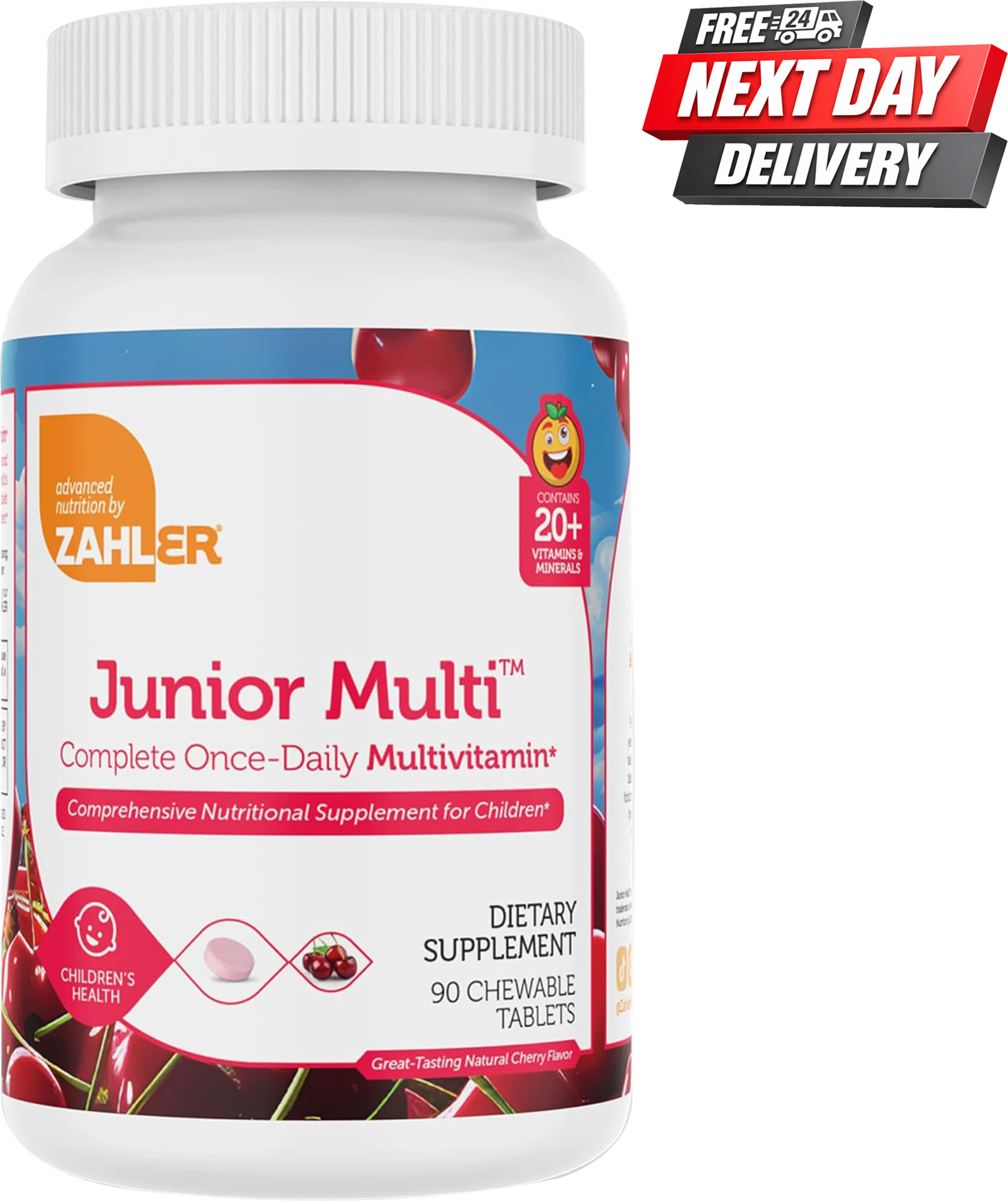 Zahler Junior Multi Kids Multivitamin Chewable Tablets Bottle, Cherry Flavour, 90 Tablets