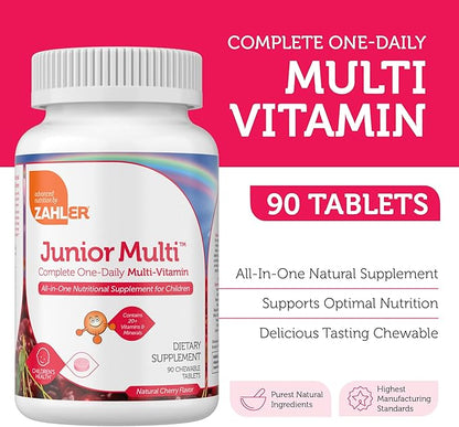 Supplement Facts Panel for Junior Multi Showing 23 Essential Vitamins and Minerals for Kids
