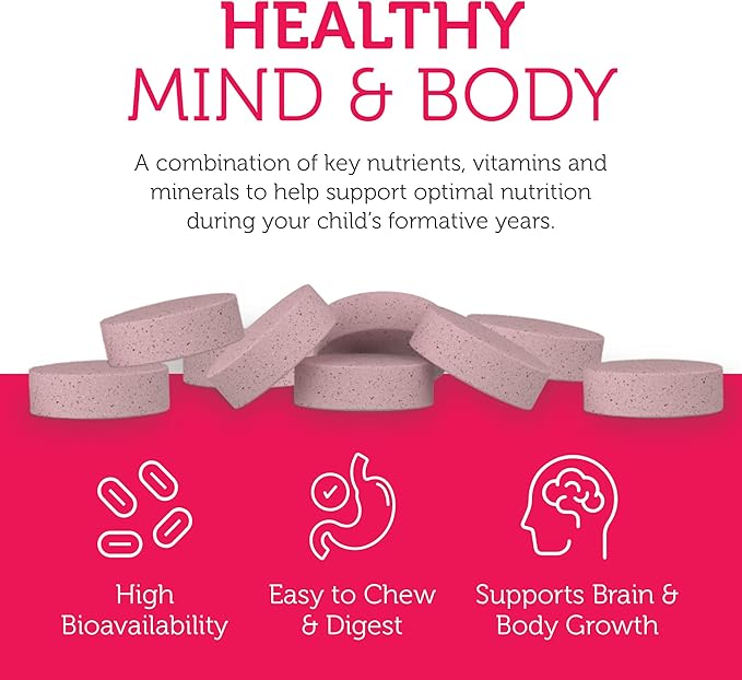 Child Taking a Junior Multi Cherry Flavour Chewable Multivitamin Tablet 