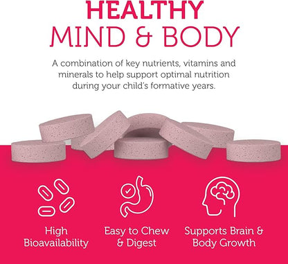 Child Taking a Junior Multi Cherry Flavour Chewable Multivitamin Tablet 