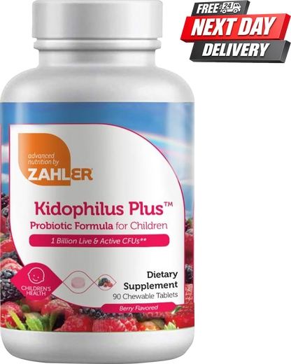 Zahler Kidophilus Plus Chewable Probiotics for Kids Bottle, 1 Billion CFU, 90 Tablets