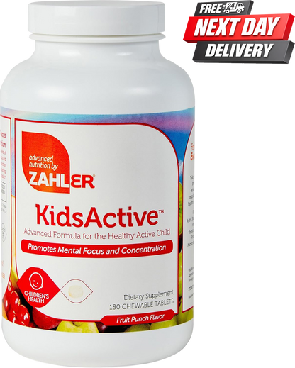 Zahler KidsActive Focus Supplement for Kids Bottle, Citicoline and L-Theanine, 60 Tablets