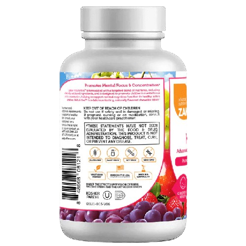 KidsActive Focus Supplement Bottle Angled View Showing Kids Concentration Formula Label
