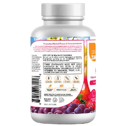 KidsActive Focus Supplement Bottle Angled View Showing Kids Concentration Formula Label