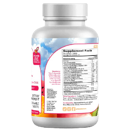Supplement Facts Panel for KidsActive Showing Citicoline, L-Theanine and B Vitamin Dosage