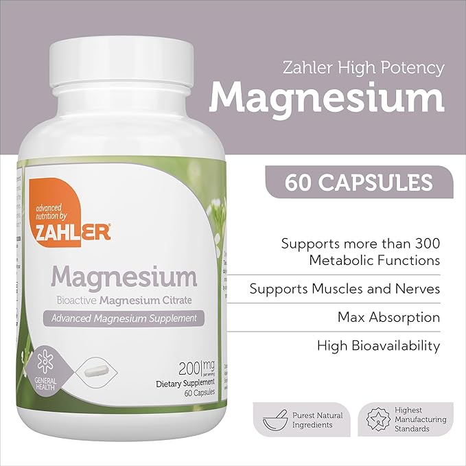 Supplement Facts Panel for Magnesium Citrate 200mg Capsules Showing Daily Value